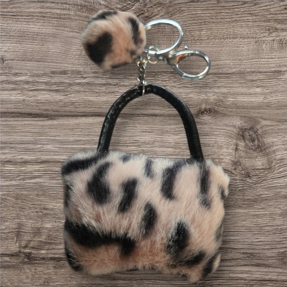 Leopard Print Faux Fur Keychain/Charm-NWT